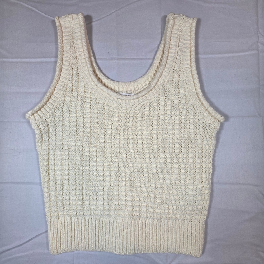 Madewell Women Cream Ivory Textured Knit Sweater Tank Top Scoop Neck S